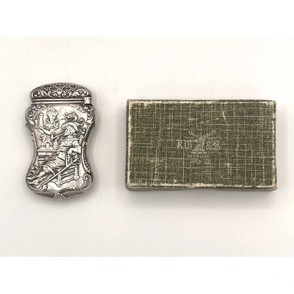 Antique R Wallace & Sons Sterling Silver Match Safe #418 w/ Original Fitted Box